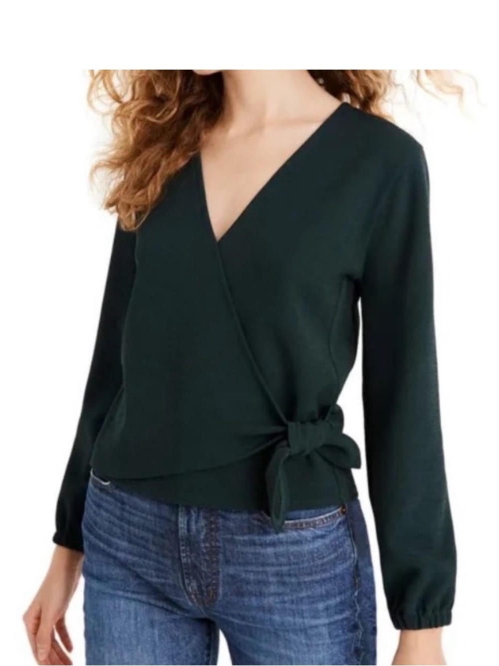 Madewell texture & thread Dark Green Wrap Blouse XL
